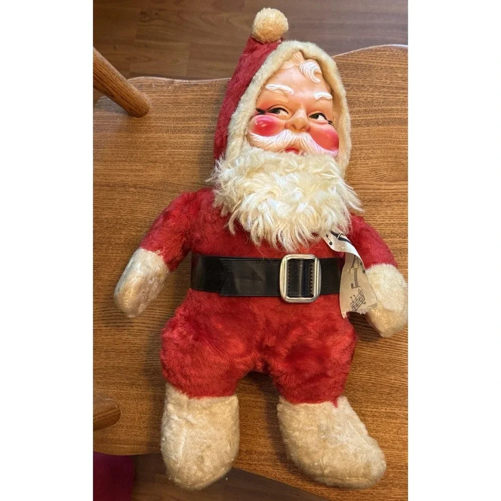 VTG 1950s Musical Rubber Faced Santa Claus Plush Stuffed Doll 18